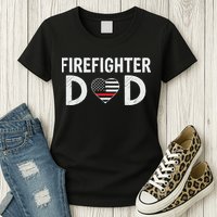 Firefighter Dad Support The Thin Red Line USA Flag Womens T-Shirt