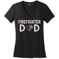 Firefighter Dad Support The Thin Red Line USA Flag Women's V-Neck T-Shirt