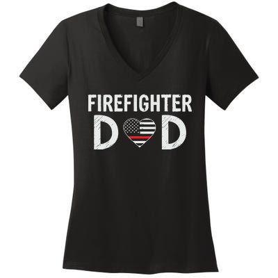 Firefighter Dad Support The Thin Red Line USA Flag Women's V-Neck T-Shirt