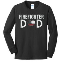 Firefighter Dad Support The Thin Red Line USA Flag Kids Long Sleeve Shirt