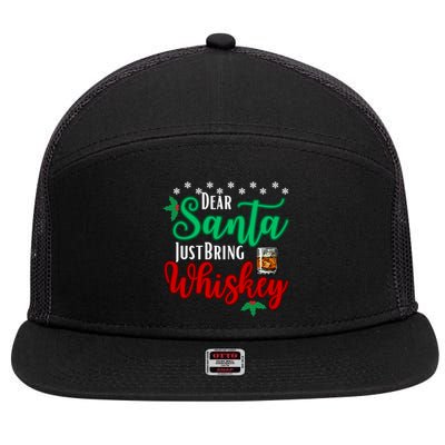 Funny Dear Santa Just Bring Whiskey Christmas Pajamas Gift 7 Panel Mesh Trucker Snapback Hat