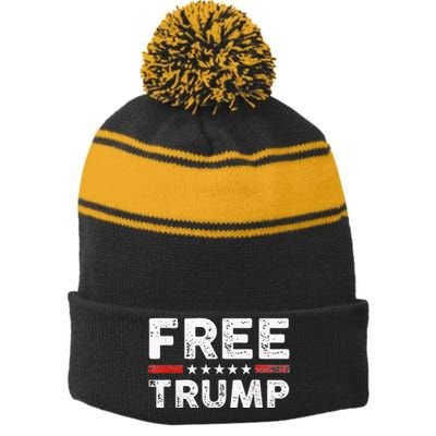 Free Donald Trump Republican Support Pro Trump American Flag Stripe Pom Pom Beanie