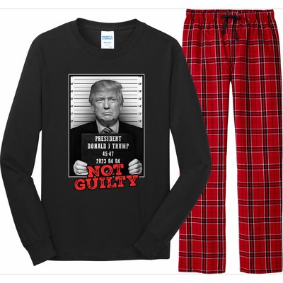 Funny Donald Trump Not Guilty Mug Shot Free Trump 2024 Long Sleeve Pajama Set