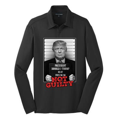 Funny Donald Trump Not Guilty Mug Shot Free Trump 2024 Silk Touch Performance Long Sleeve Polo