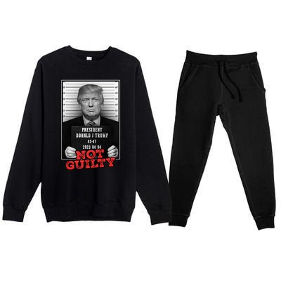 Funny Donald Trump Not Guilty Mug Shot Free Trump 2024 Premium Crewneck Sweatsuit Set