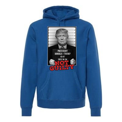 Funny Donald Trump Not Guilty Mug Shot Free Trump 2024 Premium Hoodie