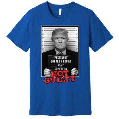 Funny Donald Trump Not Guilty Mug Shot Free Trump 2024 Premium T-Shirt