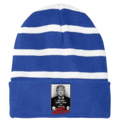 Funny Donald Trump Not Guilty Mug Shot Free Trump 2024 Striped Beanie with Solid Band