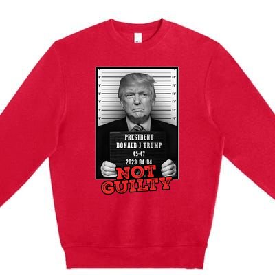 Funny Donald Trump Not Guilty Mug Shot Free Trump 2024 Premium Crewneck Sweatshirt