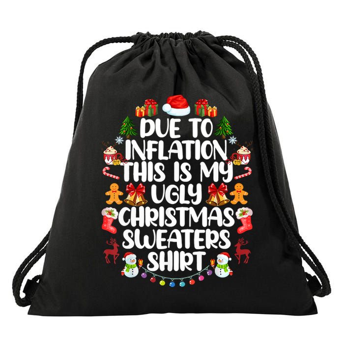 Funny Due To Inflation Ugly Christmas Sweaters Drawstring Bag