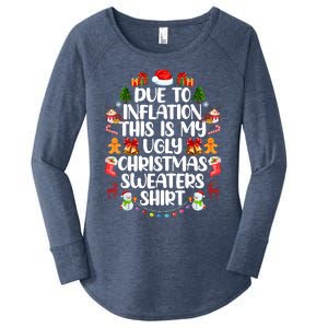 Funny Due To Inflation Ugly Christmas Sweaters Women's Perfect Tri Tunic Long Sleeve Shirt