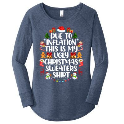 Funny Due To Inflation Ugly Christmas Sweaters Women's Perfect Tri Tunic Long Sleeve Shirt