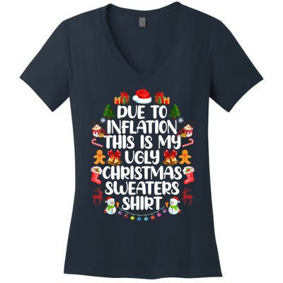 Funny Due To Inflation Ugly Christmas Sweaters Women's V-Neck T-Shirt