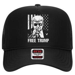 Free Donald Trump Republican Support Pro Trump American Flag High Crown Mesh Back Trucker Hat