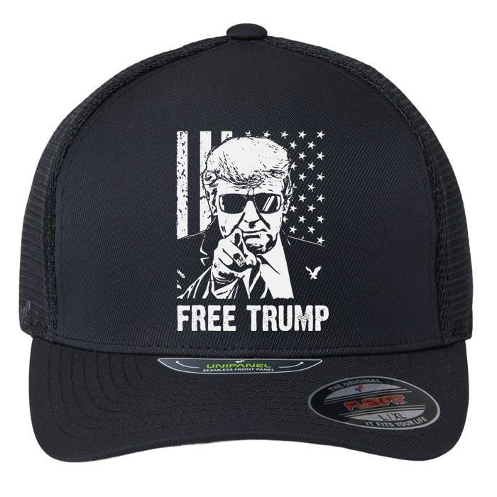 Free Donald Trump Republican Support Pro Trump American Flag Flexfit Unipanel Trucker Cap