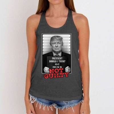 Funny Donald Trump Not Guilty Mug Shot, Free Trump 2024 Women's Knotted Racerback Tank