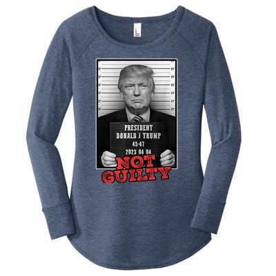 Funny Donald Trump Not Guilty Mug Shot, Free Trump 2024 Women's Perfect Tri Tunic Long Sleeve Shirt