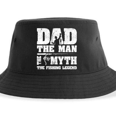 Funny Dad The Man The Myth The Fishing Legend Grunge Father's Day Gift Sustainable Bucket Hat