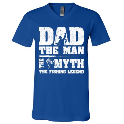Funny Dad The Man The Myth The Fishing Legend Grunge Father's Day Gift V-Neck T-Shirt