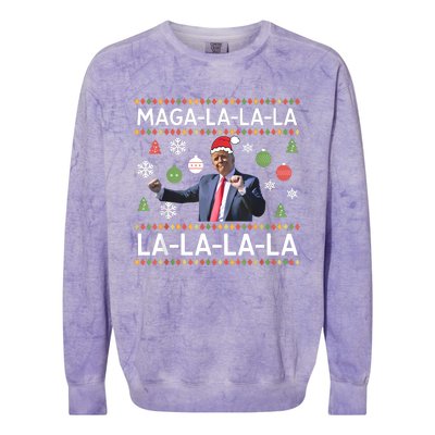 Funny Donald Trump Ugly Christmas Sweater. Maga La La La Colorblast Crewneck Sweatshirt