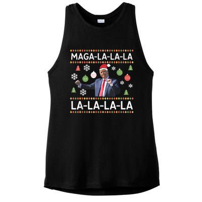 Funny Donald Trump Ugly Christmas Sweater. Maga La La La Ladies PosiCharge Tri-Blend Wicking Tank