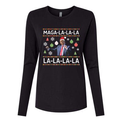 Funny Donald Trump Ugly Christmas Sweater. Maga La La La Womens Cotton Relaxed Long Sleeve T-Shirt