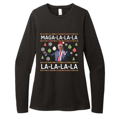 Funny Donald Trump Ugly Christmas Sweater. Maga La La La Womens CVC Long Sleeve Shirt