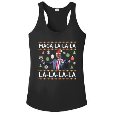 Funny Donald Trump Ugly Christmas Sweater. Maga La La La Ladies PosiCharge Competitor Racerback Tank