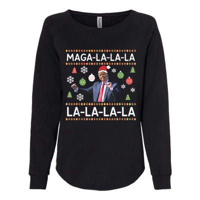 Funny Donald Trump Ugly Christmas Sweater. Maga La La La Womens California Wash Sweatshirt