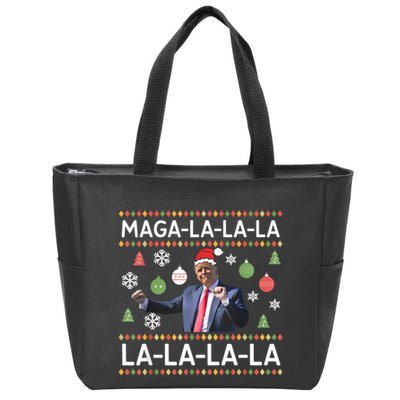 Funny Donald Trump Ugly Christmas Sweater. Maga La La La Zip Tote Bag