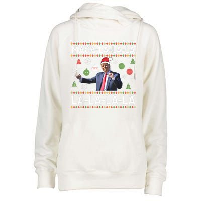 Funny Donald Trump Ugly Christmas Sweater. Maga La La La Womens Funnel Neck Pullover Hood