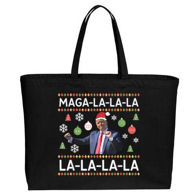 Funny Donald Trump Ugly Christmas Sweater. Maga La La La Cotton Canvas Jumbo Tote