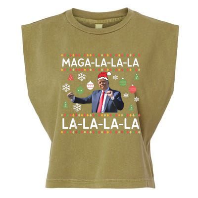 Funny Donald Trump Ugly Christmas Sweater. Maga La La La Garment-Dyed Women's Muscle Tee