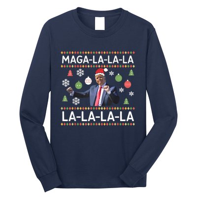 Funny Donald Trump Ugly Christmas Sweater. Maga La La La Long Sleeve Shirt