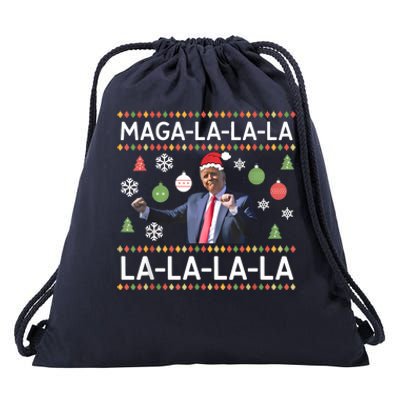 Funny Donald Trump Ugly Christmas Sweater. Maga La La La Drawstring Bag