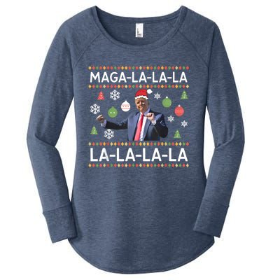 Funny Donald Trump Ugly Christmas Sweater. Maga La La La Women's Perfect Tri Tunic Long Sleeve Shirt