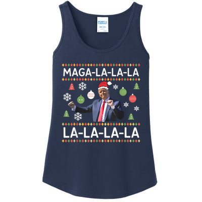 Funny Donald Trump Ugly Christmas Sweater. Maga La La La Ladies Essential Tank