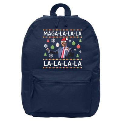 Funny Donald Trump Ugly Christmas Sweater. Maga La La La 16 in Basic Backpack