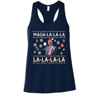 Funny Donald Trump Ugly Christmas Sweater. Maga La La La Women's Racerback Tank