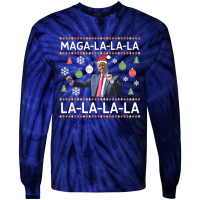 Funny Donald Trump Ugly Christmas Sweater. Maga La La La Tie-Dye Long Sleeve Shirt