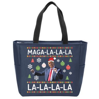 Funny Donald Trump Ugly Christmas Sweater. Maga La La La Zip Tote Bag