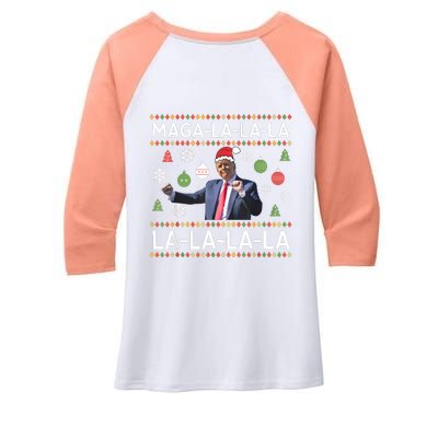 Funny Donald Trump Ugly Christmas Sweater. Maga La La La Women's Tri-Blend 3/4-Sleeve Raglan Shirt