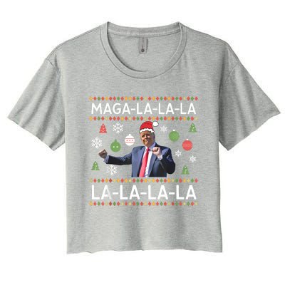 Funny Donald Trump Ugly Christmas Sweater. Maga La La La Women's Crop Top Tee