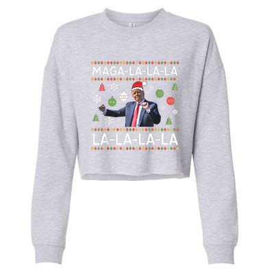 Funny Donald Trump Ugly Christmas Sweater. Maga La La La Cropped Pullover Crew