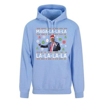 Funny Donald Trump Ugly Christmas Sweater. Maga La La La Unisex Surf Hoodie