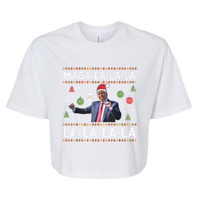 Funny Donald Trump Ugly Christmas Sweater. Maga La La La Bella+Canvas Jersey Crop Tee