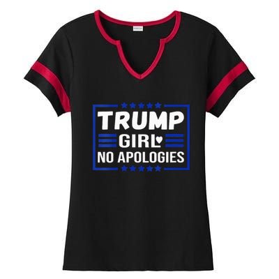 Funny Donald Trump Girl No Apologies Election 2024 Trump Ladies Halftime Notch Neck Tee