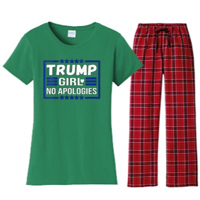 Funny Donald Trump Girl No Apologies Election 2024 Trump Women's Flannel Pajama Set