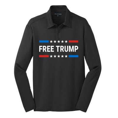 Free Donald Trump Republican Support Pro Trump American Flag Silk Touch Performance Long Sleeve Polo