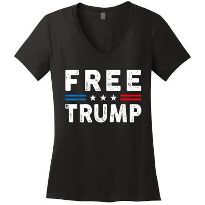 Free Donald Trump Republican Support Pro Trump American Flag Women's V-Neck T-Shirt